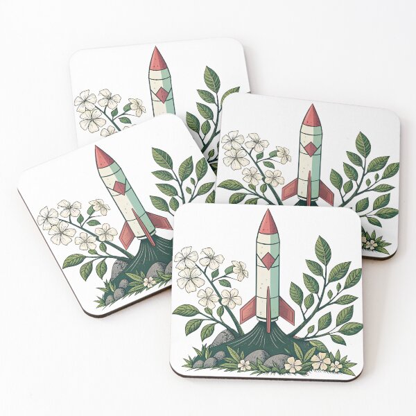 Item preview, Retro rocket launch amidst vibrant nature and blooming flowers designed and sold by Ag49D.