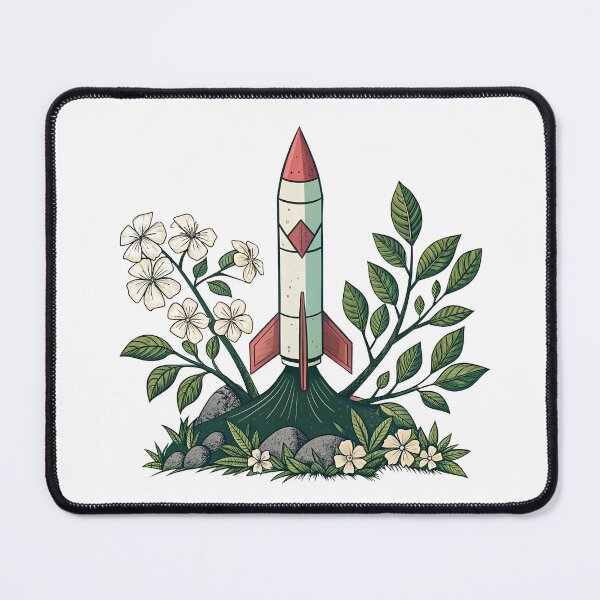 Item preview, Retro rocket launch amidst vibrant nature and blooming flowers designed and sold by Ag49D.