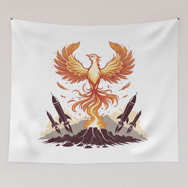 Item preview, Phoenix rises from volcano with rockets launching designed and sold by Ag49D.