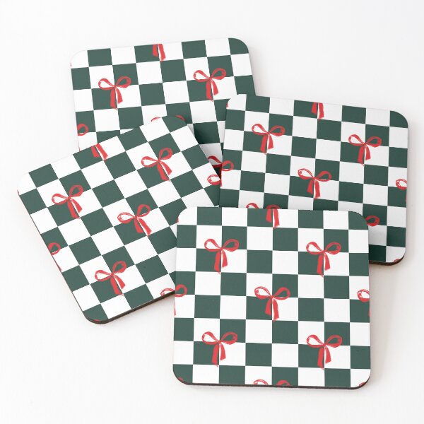 Item preview, Green and White Checkered Pattern with Red Bows designed and sold by NamisNook.