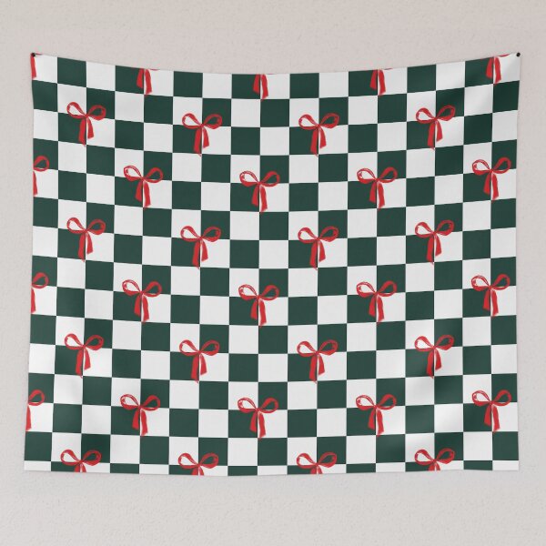Item preview, Green and White Checkered Pattern with Red Bows designed and sold by NamisNook.