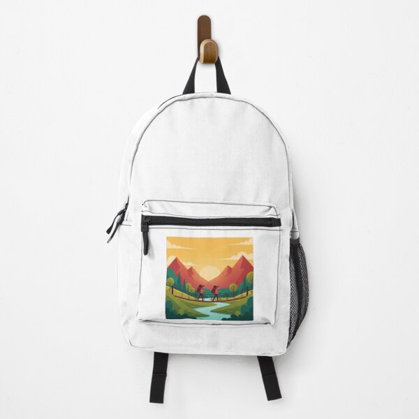 Item preview, Travelers on a suspension bridge at sunset designed and sold by Wander Vibes.