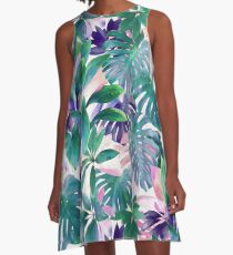 Pastel Summer Tropical Emerald Jungle A-Line Dress