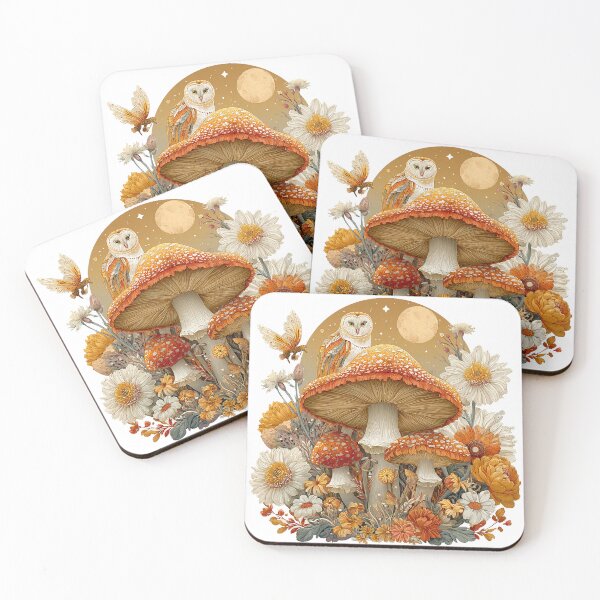 Item preview, Whimsical Owl with Mushrooms and Flowers designed and sold by HEXANDGLOSS.