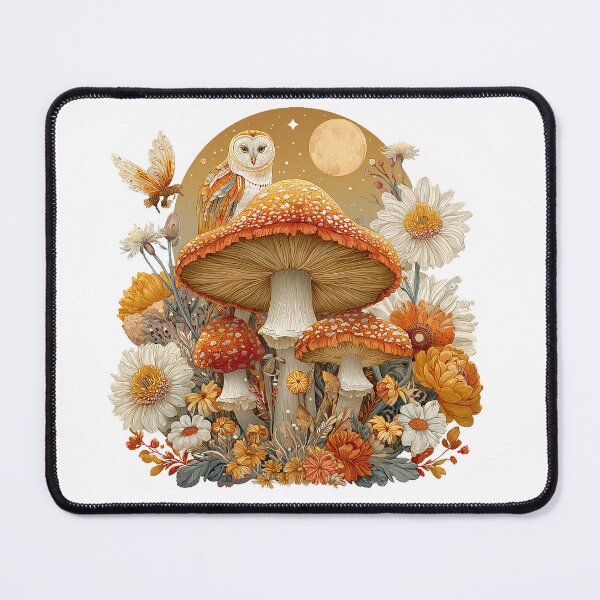 Item preview, Whimsical Owl with Mushrooms and Flowers designed and sold by HEXANDGLOSS.