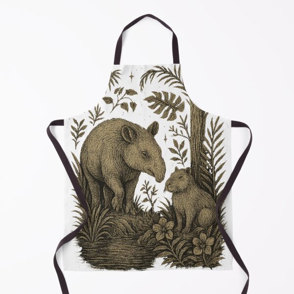 Item preview, Vintage Capybara & Tapir Design Tropical Rainforest Wildlife Scene Retro Botanical Nature Art Print designed and sold by LOWKEY LEGENDARY APPAREL™.
