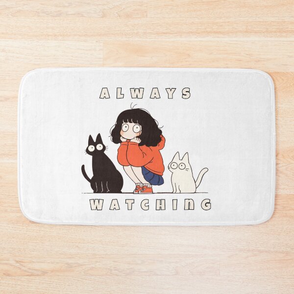 Item preview, Always Watching – Funny Girl with Two Cats Cartoon Illustration designed and sold by LittleSmileLab.