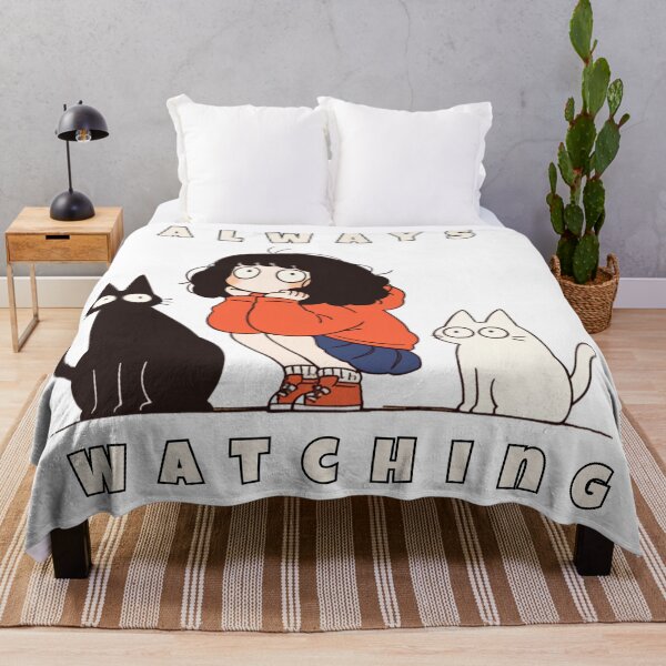 Item preview, Always Watching – Funny Girl with Two Cats Cartoon Illustration designed and sold by LittleSmileLab.