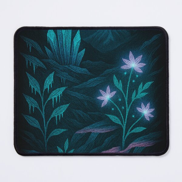 Item preview, Blue Flowers in Frozen Forest – Magical Nature Fantasy Art Print designed and sold by StudioTZ.