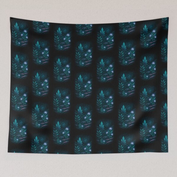 Item preview, Blue Flowers in Frozen Forest – Magical Nature Fantasy Art Print designed and sold by StudioTZ.