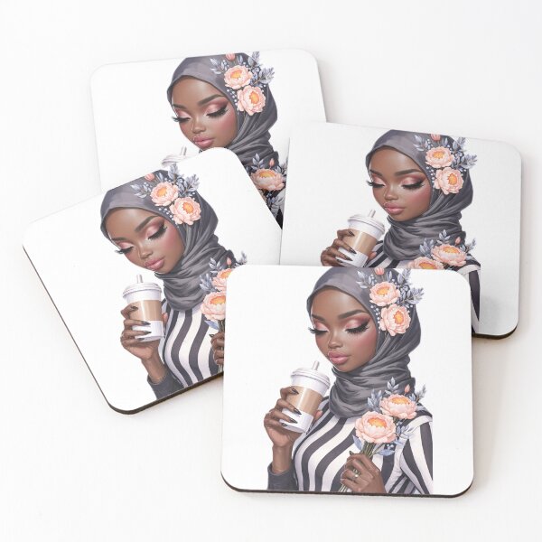 Item preview, Stylish Hijabi Girl Sticker | Muslim Woman in Black and White Stripes with flowers  designed and sold by Lulunza.