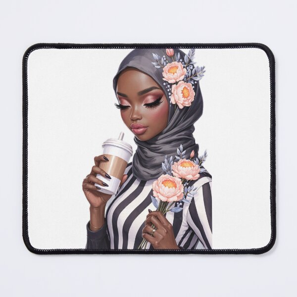 Item preview, Stylish Hijabi Girl Sticker | Muslim Woman in Black and White Stripes with flowers designed and sold by Lulunza.