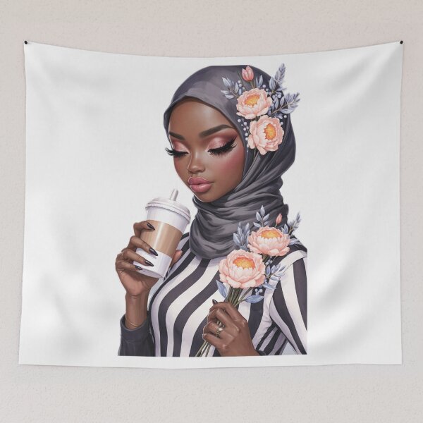 Item preview, Stylish Hijabi Girl Sticker | Muslim Woman in Black and White Stripes with flowers  designed and sold by Lulunza.
