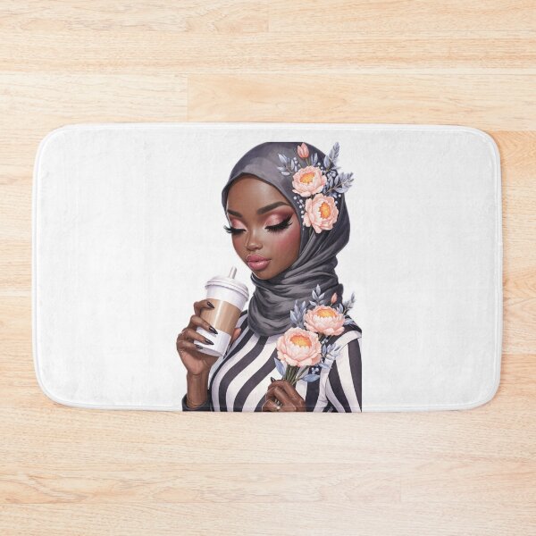 Item preview, Stylish Hijabi Girl Sticker | Muslim Woman in Black and White Stripes with flowers  designed and sold by Lulunza.