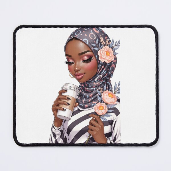 Item preview, Stylish Hijabi Girl Sticker | Muslim Woman in Black and White Stripes with coffee designed and sold by Lulunza.