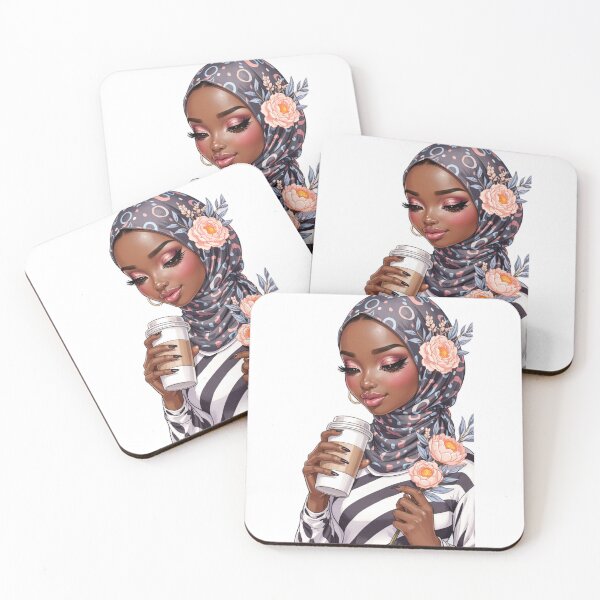Item preview, Stylish Hijabi Girl Sticker | Muslim Woman in Black and White Stripes with coffee  designed and sold by Lulunza.