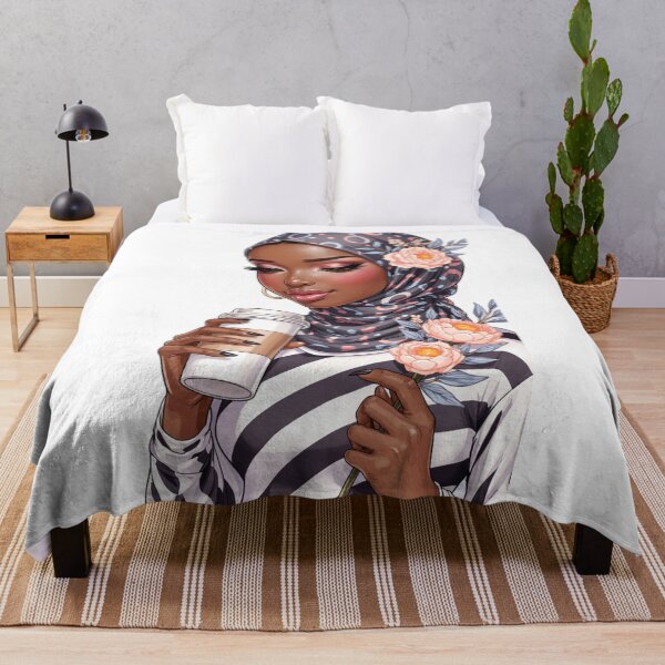 Item preview, Stylish Hijabi Girl Sticker | Muslim Woman in Black and White Stripes with coffee  designed and sold by Lulunza.