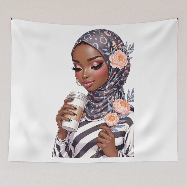 Item preview, Stylish Hijabi Girl Sticker | Muslim Woman in Black and White Stripes with coffee  designed and sold by Lulunza.