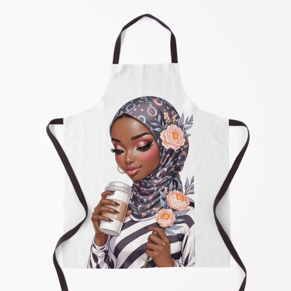 Item preview, Stylish Hijabi Girl Sticker | Muslim Woman in Black and White Stripes with coffee designed and sold by Lulunza.