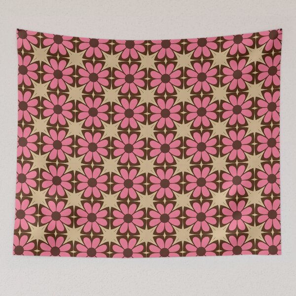 Item preview, Retro Floral and Star Geometric Pattern A-Line Dress - Vintage Pink Flower Design designed and sold by FestivityFinds.