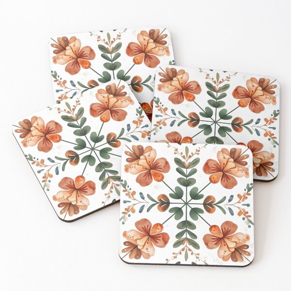 Item preview, Earth-Toned Floral Symmetrical Pattern with Green Leaves A-Line Dress – Elegant Botanical Design designed and sold by FestivityFinds.