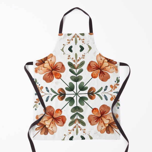 Item preview, Earth-Toned Floral Symmetrical Pattern with Green Leaves A-Line Dress – Elegant Botanical Design designed and sold by FestivityFinds.