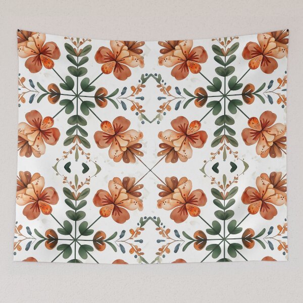 Item preview, Earth-Toned Floral Symmetrical Pattern with Green Leaves A-Line Dress – Elegant Botanical Design designed and sold by FestivityFinds.