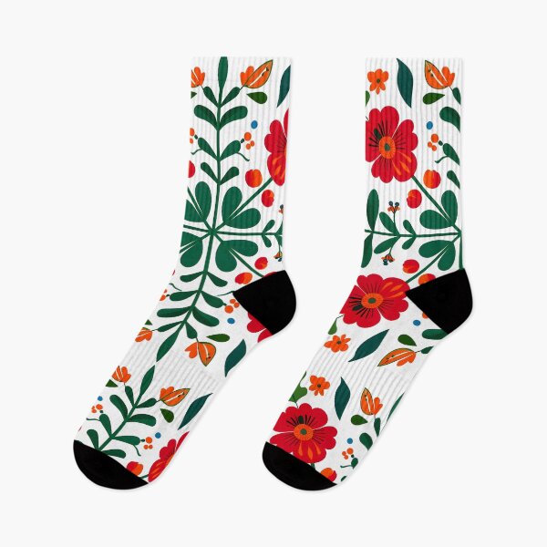 Item preview, Vibrant Floral Embroidery-Inspired Seamless Pattern Graphic T-shirt – Bold Red and Green Flower Design designed and sold by FestivityFinds.