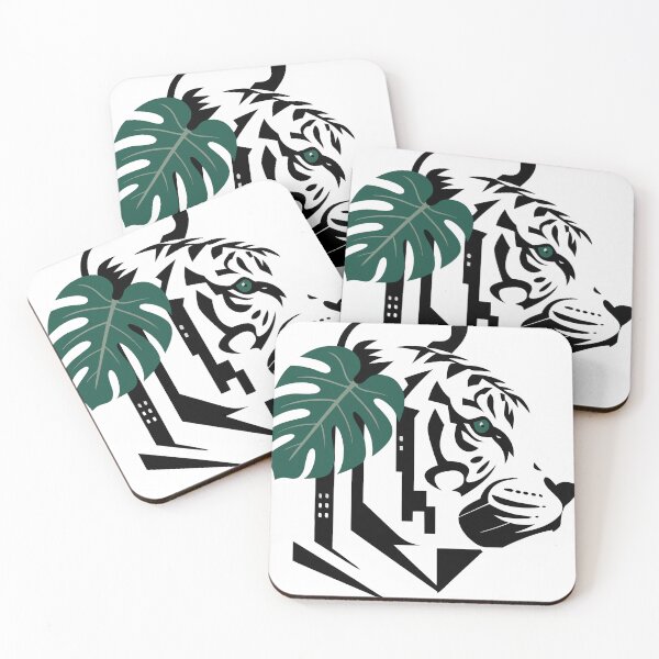 Item preview, Abstract Geometric Tiger with Tropical Monstera Leaf designed and sold by Loren Vesta.