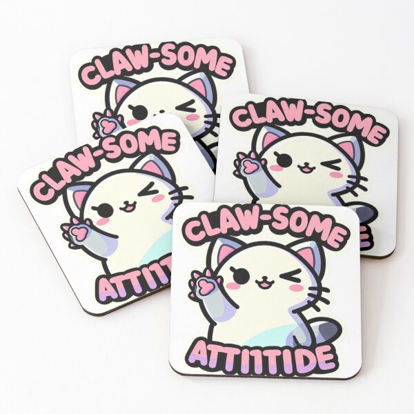 Item preview, Kawaii Cat Sticker Cute Chubby Cat with Funny Quote “Claw-some Attitude” designed and sold by Tickle Truths.