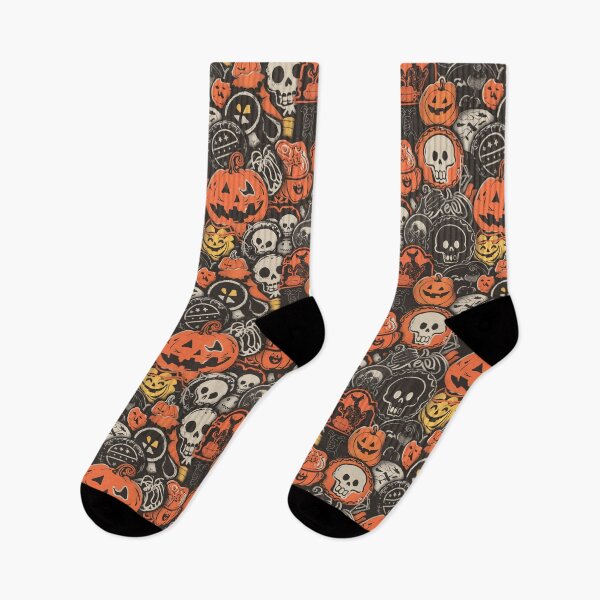 Item preview, Vintage Halloween Spooky Warped Collage Pattern | Retro Pumpkins Skulls Bats Ghosts Print designed and sold by NSB-Design.