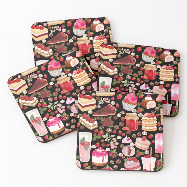 Item preview, Raspberry Sweets & Drinks Pattern – Cute Kawaii Fruit Dessert Illustration designed and sold by StudioSamanthaa.