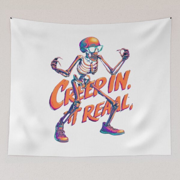 Item preview, Creep In Get Real – Retro Neon Skeleton designed and sold by AlexLineArt.