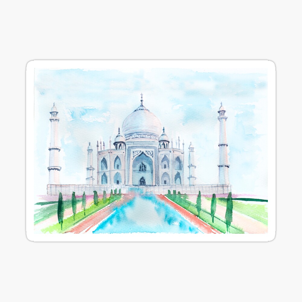 Drawing sketch illustration of taj mahal wall mural • murals beautiful,  heritage, culture | myloview.com