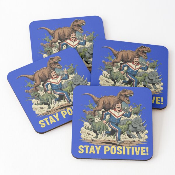 Item preview, Stay Positive – Funny Retro Dinosaur Chase Motivational Design designed and sold by InkwildStudio.