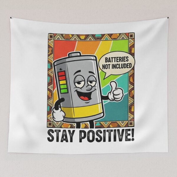 Item preview, Stay Positive – Funny Battery Cartoon Motivational Graphic Tee designed and sold by InkwildStudio.