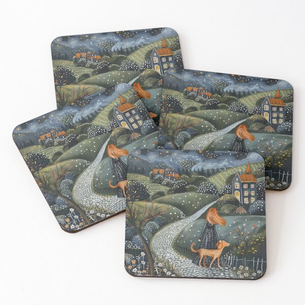 Item preview, Girl walking a dog, girl, night, dog, walking, dog walking, girl night, houses,  designed and sold by thewandswant.