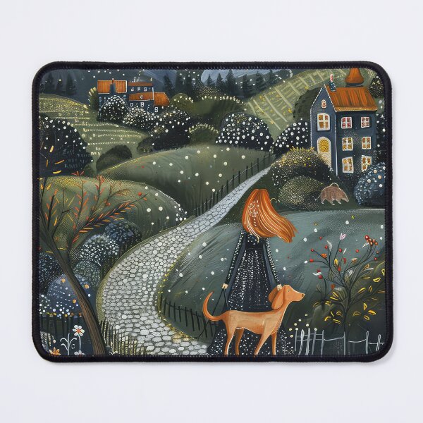 Item preview, Girl walking a dog, girl, night, dog, walking, dog walking, girl night, houses,  designed and sold by thewandswant.
