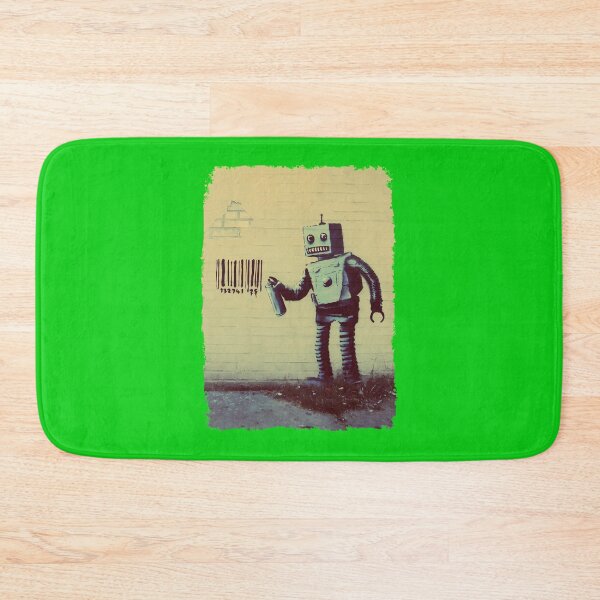 Item preview, Banksy-Graffiti-Smiling-Robot-And-Barcodes-Better-Out-Than-In-New-York-City-Residency-On-Brick-Wall designed and sold by MarkBlankd.