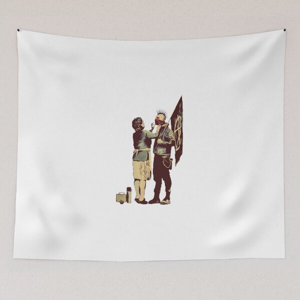 Item preview, Banksy-Graffiti-Mom-And-Punk-With-Anarchist-Flag-Protest-Don't-Forget-To-Eat-Your-Lunch-And-Make-Some-Trouble-Quote-On-Beige-And-White-Background-Hd-High-Quality-Online-Store designed and sold by MarkBlankd.