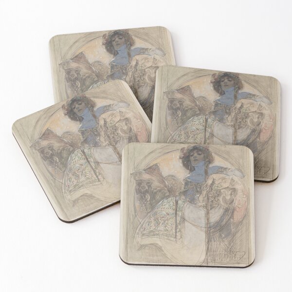 Item preview, Vinteage art Nouveau elegant Seated Woman – study for a poster Alfons Mucha designed and sold by Vintage Designs +.