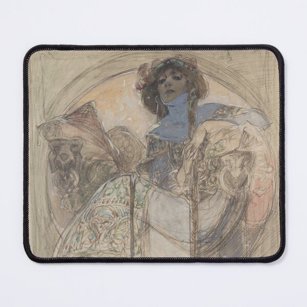 Item preview, Vinteage art Nouveau elegant Seated Woman – study for a poster Alfons Mucha designed and sold by Vintage Designs +.
