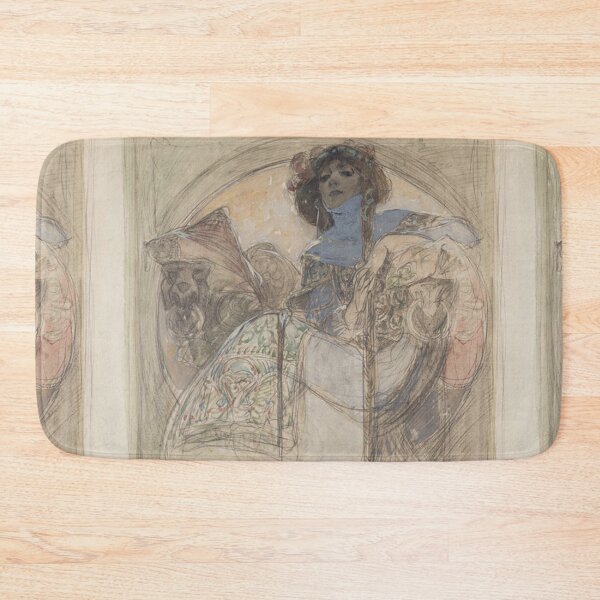 Item preview, Vinteage art Nouveau elegant Seated Woman – study for a poster Alfons Mucha designed and sold by Vintage Designs +.