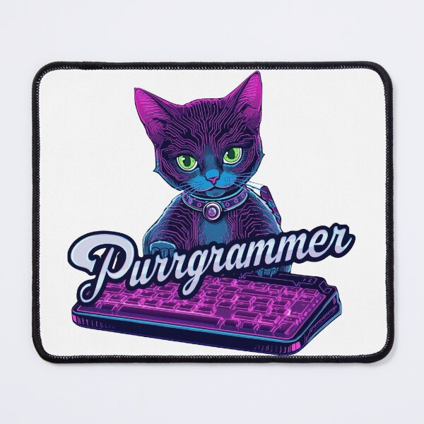 Item preview, Neon Cyber Cat Programmer Keyboard Art designed and sold by mmarss.