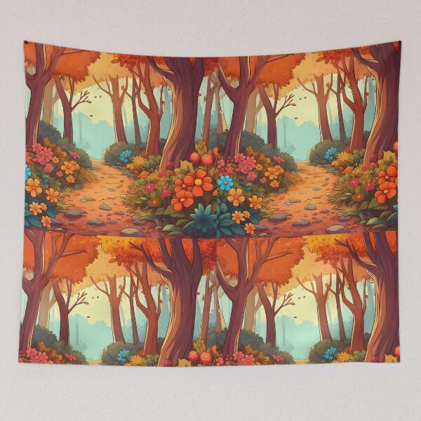 Item preview, Autumn Floral Forest Path in Orange Leaves designed and sold by EmeraldeaDesign.