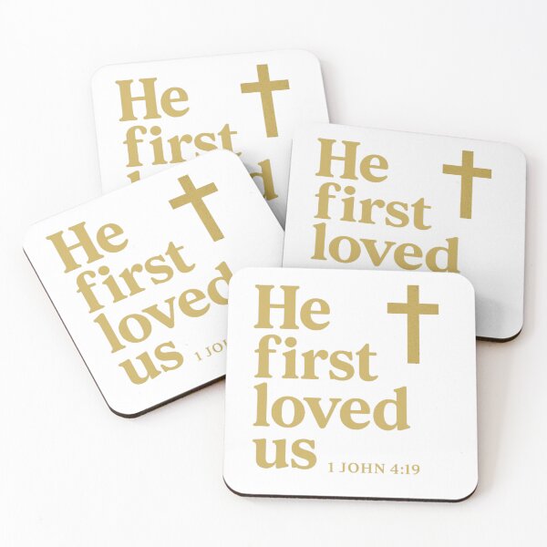 Item preview, He First Loved Us – 1 John 4:19 Christian Bible Verse Design designed and sold by CrossCurrent Designs.
