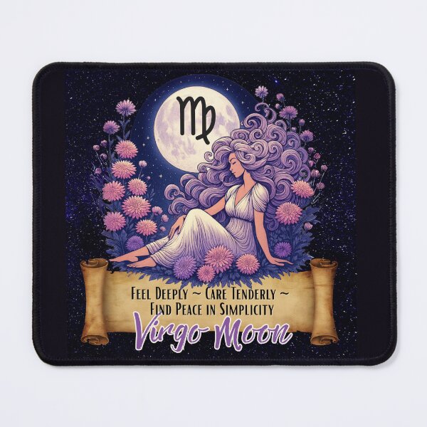 Item preview, Virgo Moon Astrology Art – Celestial Zodiac Maiden Under Full Moon with Flowers | Mystical Virgo Gift for Astrology Lovers designed and sold by Kjahli.