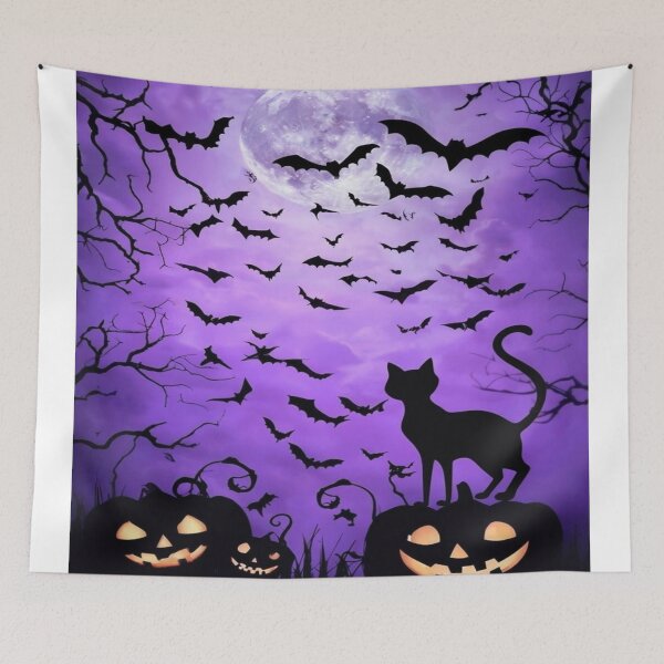 Item preview, Pumpkin and cat on Halloween background designed and sold by saly55887.