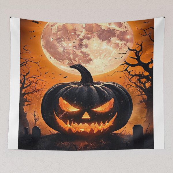 Item preview, Halloween background pumpkin in front of the moon designed and sold by saly55887.