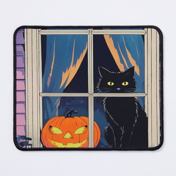 Item preview, Cat and pumpkin in a window on Halloween designed and sold by saly55887.